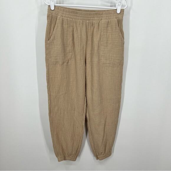 Nation LTD Tan Cairo Gauze Lounge Jogger Pull On Pants L Minimalist Lagenlook